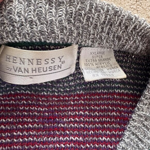 Vintage Van Heusen 80s/90s V-Neck Sweater Geometric Pattern Retro Knit Unisex - Picture 4 of 5